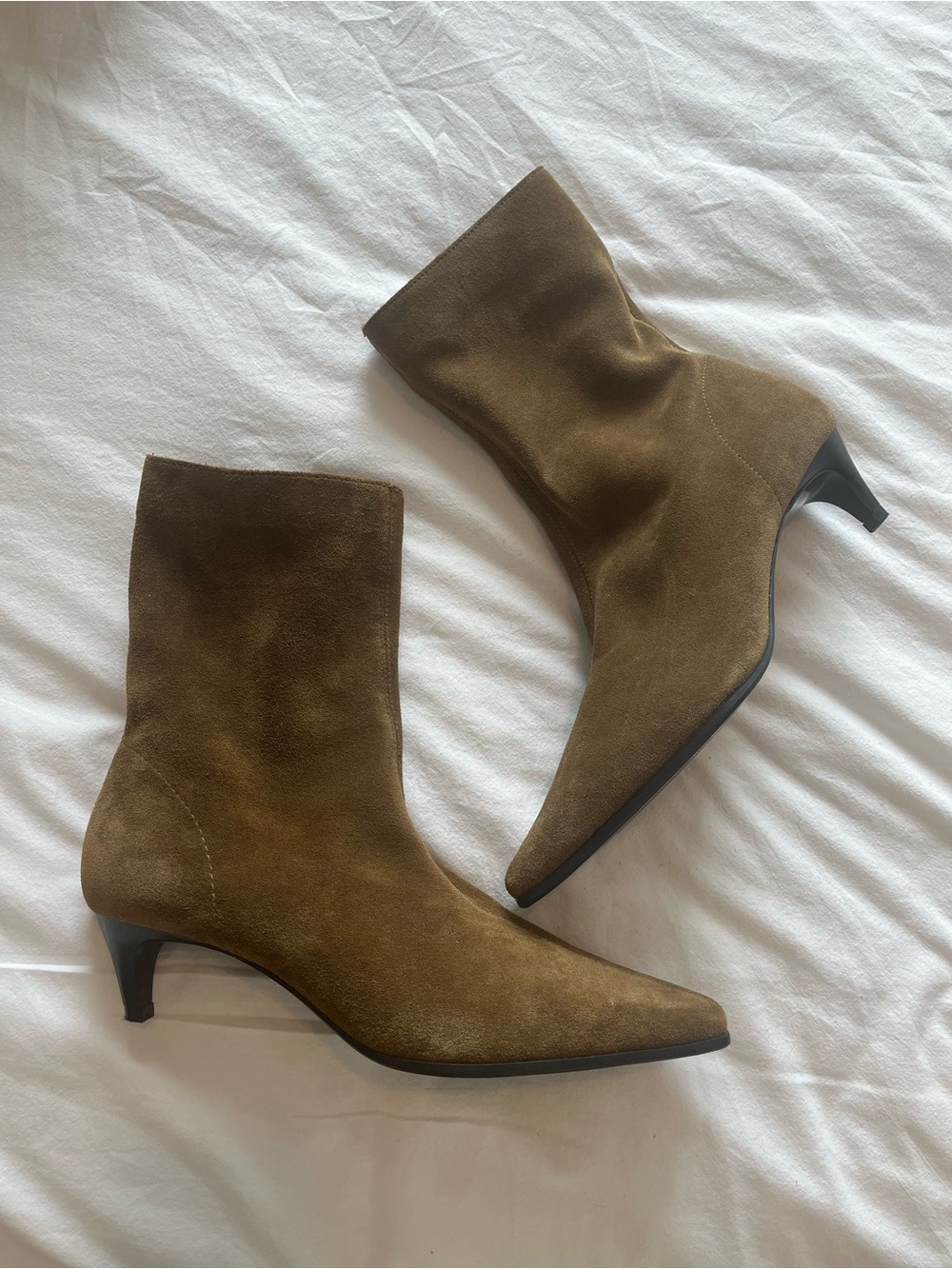 Zara Women's Suede Pointed-Toe Kitten Heel Ankle Boots - Brown